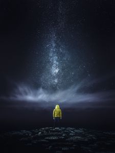 Превью обои человек, звездное небо, звезды, ночь