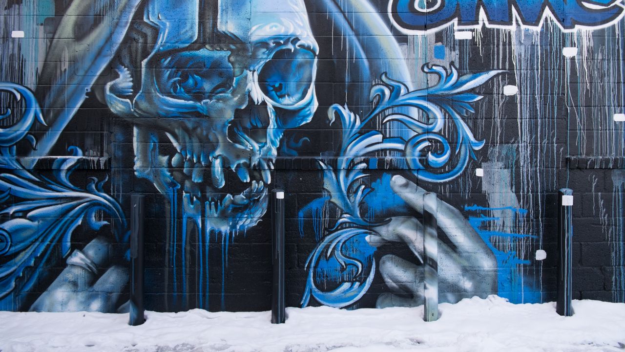 Обои череп, граффити, стрит арт, стена