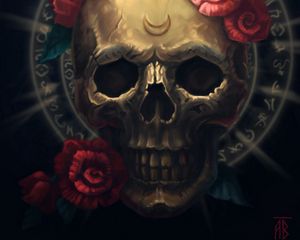 Превью обои череп, цветы, символы, арт