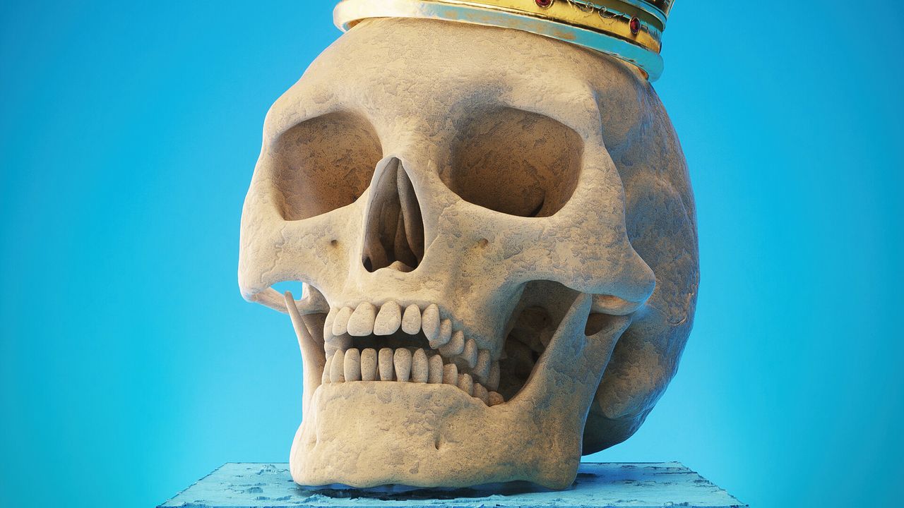 Обои череп, зубы, арт, корона