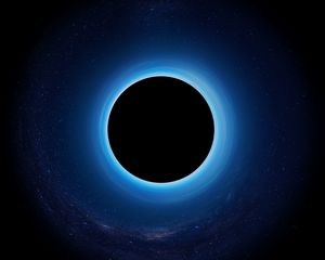 Превью обои черная дыра, затмение, звезды, сингулярность, планета, пространство