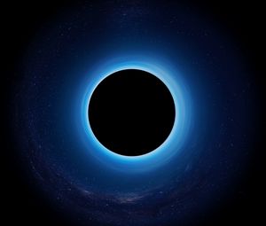 Превью обои черная дыра, затмение, звезды, сингулярность, планета, пространство