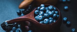Превью обои черника, фрукты, ягода, чашка, деревянный