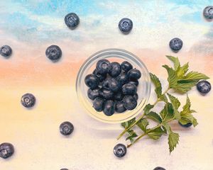 Превью обои черника, ягода, ветки, листья