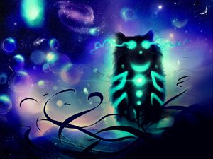 Превью обои чеширский кот, кот, арт, свечение