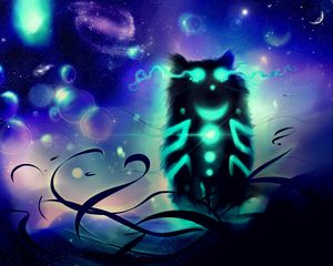 Превью обои чеширский кот, кот, арт, свечение