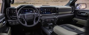 Превью обои chevrolet, автомобиль, руль, салон, горы, вид