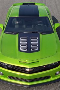 Превью обои chevrolet camaro, авто, машина, автомобили, машины, зеленый, вид сверху