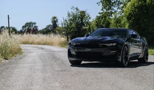 Превью обои chevrolet camaro, chevrolet, автомобиль, спорткар, черный