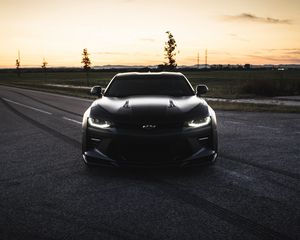 Превью обои chevrolet camaro, chevrolet, автомобиль, черный, вид спереди