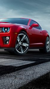 Превью обои chevrolet, camaro, красный, вид спереди