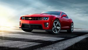 Превью обои chevrolet, camaro, красный, вид спереди