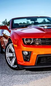 Превью обои chevrolet, camaro, красный, вид спереди