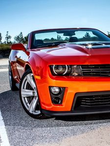 Превью обои chevrolet, camaro, красный, вид спереди