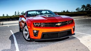 Превью обои chevrolet, camaro, красный, вид спереди