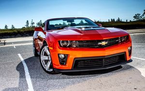 Превью обои chevrolet, camaro, красный, вид спереди