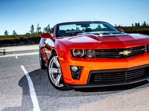 Превью обои chevrolet, camaro, красный, вид спереди