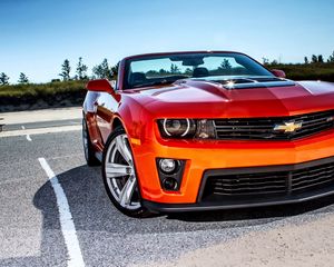 Превью обои chevrolet, camaro, красный, вид спереди