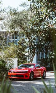 Превью обои chevrolet camaro, машина, спорткар, суперкар, красный