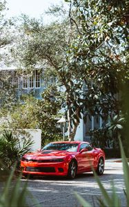 Превью обои chevrolet camaro, машина, спорткар, суперкар, красный