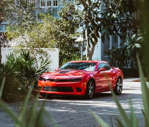 Превью обои chevrolet camaro, машина, спорткар, суперкар, красный