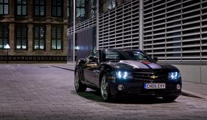 Превью обои chevrolet, camaro, rs, черный, вид сбоку