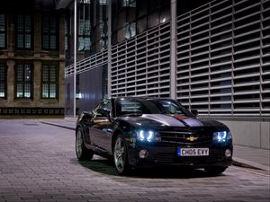 Превью обои chevrolet, camaro, rs, черный, вид сбоку