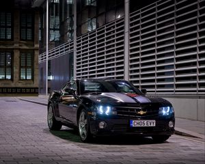 Превью обои chevrolet, camaro, rs, черный, вид сбоку