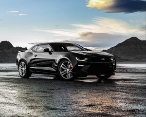 Превью обои chevrolet, camaro, ss, черный, вид сбоку