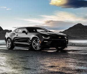 Превью обои chevrolet, camaro, ss, черный, вид сбоку