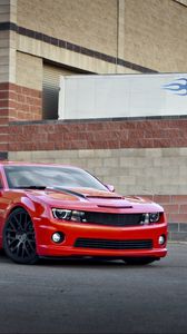 Превью обои chevrolet, camaro ss, красный, вид сбоку