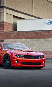 Превью обои chevrolet, camaro ss, красный, вид сбоку