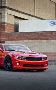 Превью обои chevrolet, camaro ss, красный, вид сбоку