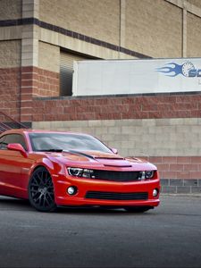 Превью обои chevrolet, camaro ss, красный, вид сбоку