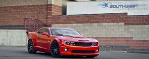 Превью обои chevrolet, camaro ss, красный, вид сбоку