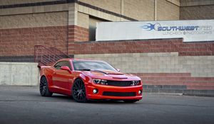 Превью обои chevrolet, camaro ss, красный, вид сбоку