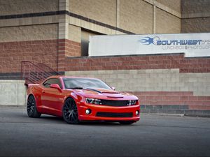 Превью обои chevrolet, camaro ss, красный, вид сбоку