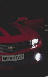 Превью обои chevrolet camaro, вид спереди, фары, передний бампер