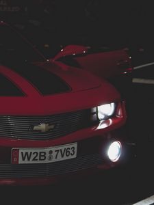 Превью обои chevrolet camaro, вид спереди, фары, передний бампер
