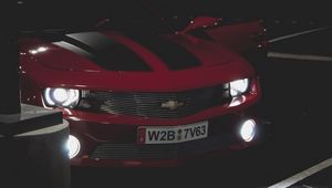 Превью обои chevrolet camaro, вид спереди, фары, передний бампер