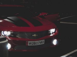 Превью обои chevrolet camaro, вид спереди, фары, передний бампер