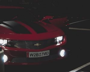 Превью обои chevrolet camaro, вид спереди, фары, передний бампер