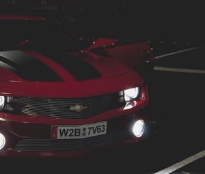Превью обои chevrolet camaro, вид спереди, фары, передний бампер