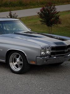 Превью обои chevrolet, chevelle, ss, 1970, серый, вид сбоку