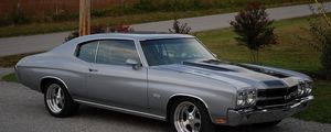 Превью обои chevrolet, chevelle, ss, 1970, серый, вид сбоку