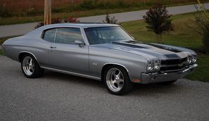 Превью обои chevrolet, chevelle, ss, 1970, серый, вид сбоку