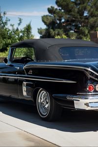 Превью обои chevrolet, chevy, 1958, impala, черный, вид сзади