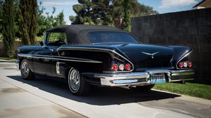 Превью обои chevrolet, chevy, 1958, impala, черный, вид сзади
