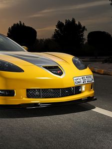 Превью обои chevrolet, corvette, c6, желтый, вид спереди