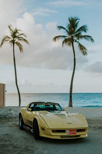 Превью обои chevrolet corvette, chevrolet, автомобиль, желтый, ретро, пляж